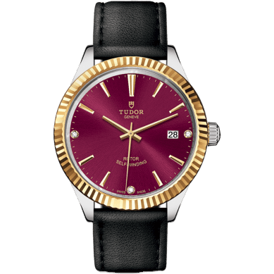 Style 38 Stainless Steel / Yellow Gold / Fluted / Burgundy-Diamond / Strap
