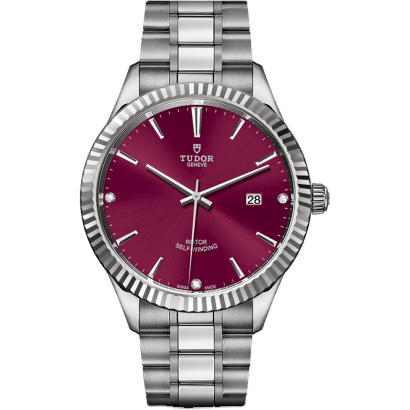 Style 41 Stainless Steel / Fluted / Burgundy-Diamond / Bracelet