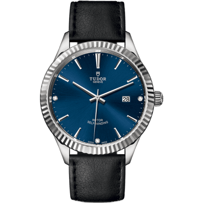 Style 41 Stainless Steel / Fluted / Blue-Diamond / Strap