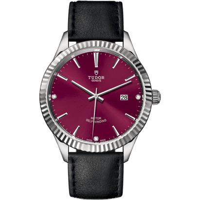 Style 41 Stainless Steel / Fluted / Burgundy-Diamond / Strap