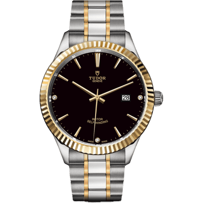 Style 41 Stainless Steel / Yellow Gold / Fluted / Black-Diamond / Bracelet