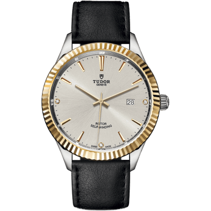 Style 41 Stainless Steel / Yellow Gold / Fluted / Silver-Diamond / Strap