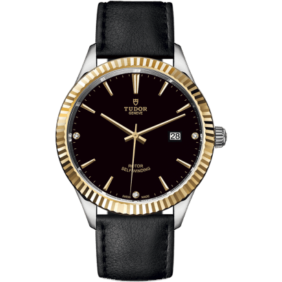 Style 41 Stainless Steel / Yellow Gold / Fluted / Black-Diamond / Strap