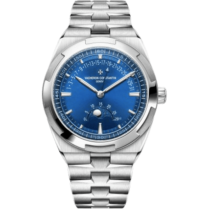 Overseas Moon Phase Retrograde Date Stainless Steel / Blue